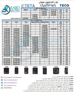 لیست قیمت اینورتر های تکو TECO و تتا TETA