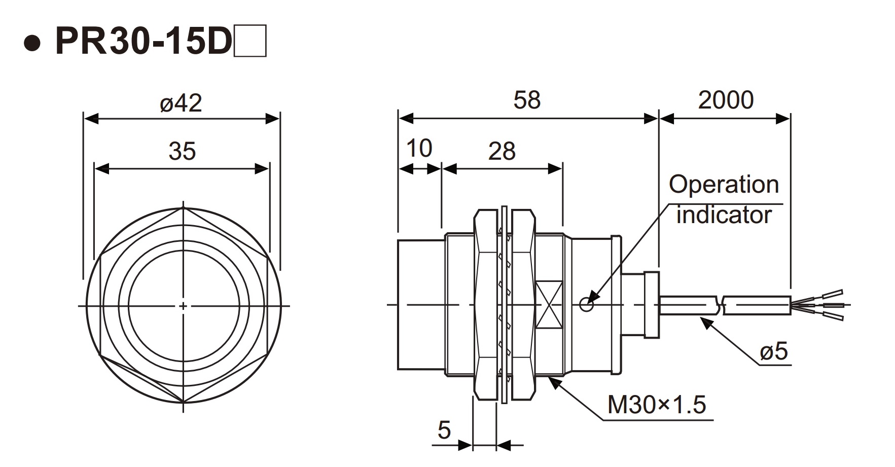 ابعاد سنسور PR30-15D  آتونیکس