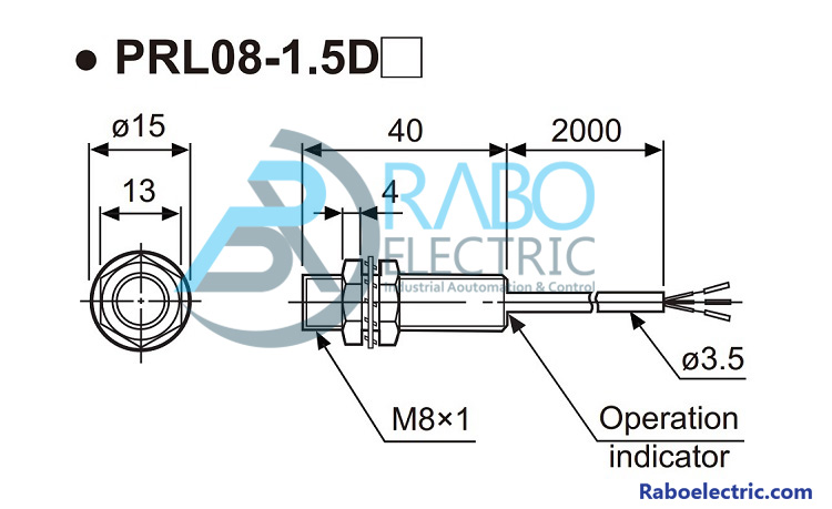  ابعاد سنسور PRL08-1.5DP  آتونیکس