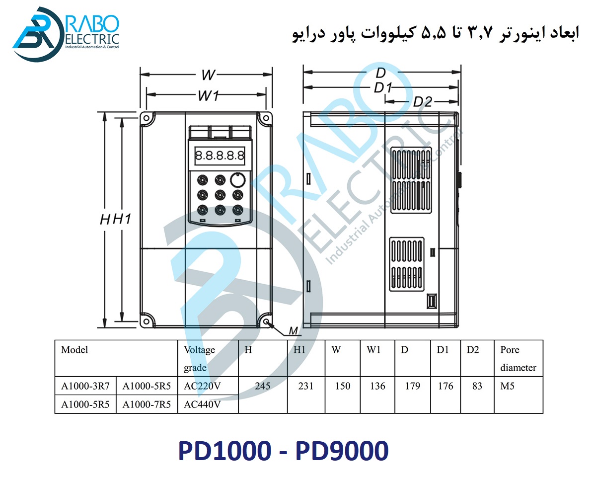 سایز اینورتر های QMA سری Q9000 تا 30KW