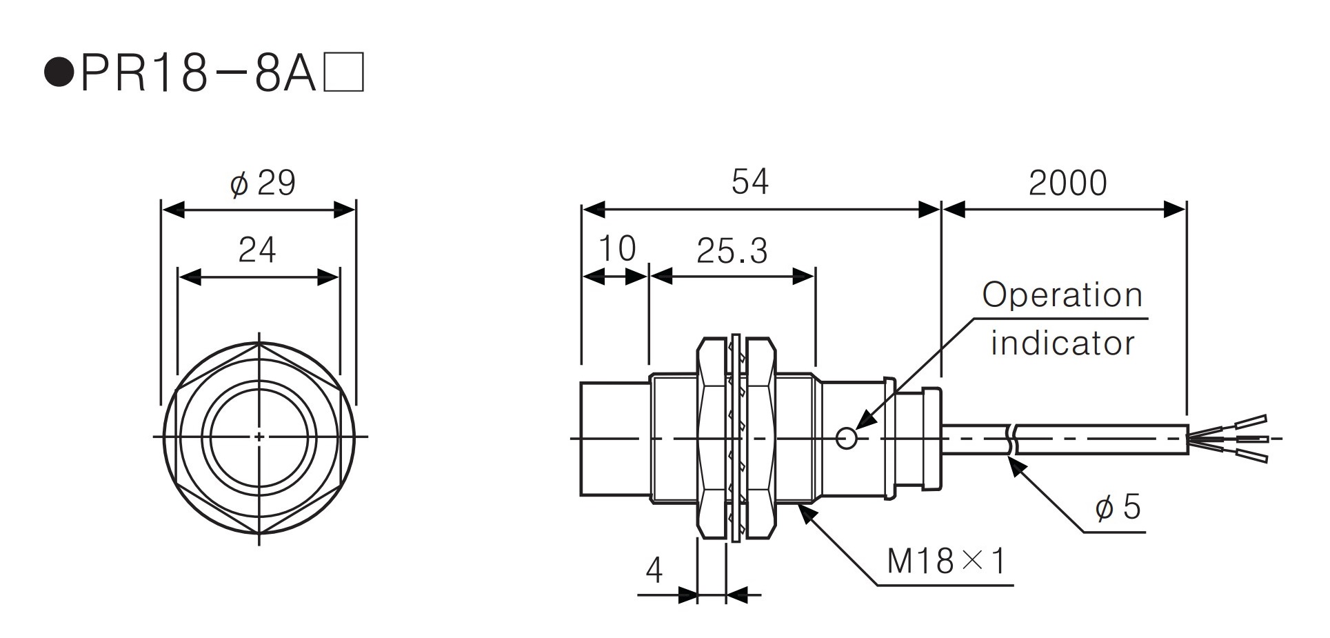 ابعاد سنسور PR18 آتونیکس